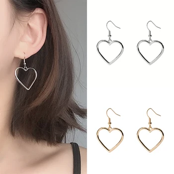 

High Quality Long Jewelry Silvery Gifts Heart Golden Drop Earrings Sale Lovely Graceful Girls Drop Shipping Hollow Out Women