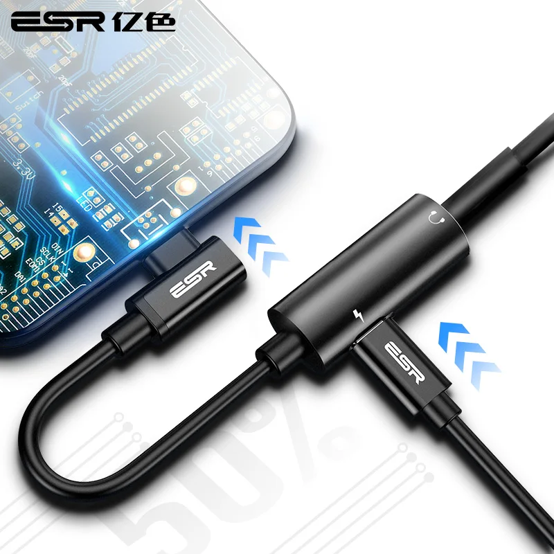 

ESR 2 in 1 for Type C Adapter For Huawei Mate10 Charger Splitter Headphone Adapter For Xiaomi 6 Xiaomi Mix2 Charging Adapter