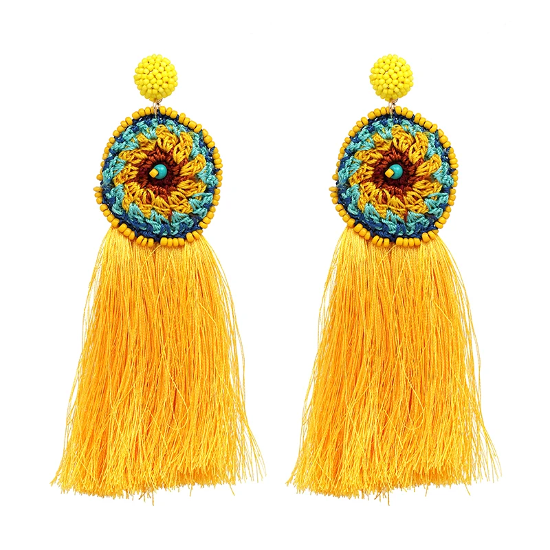 Желтый Этнические украшения серьги Для женщин Boho хлопок ручной работы Длинные