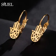 SMJEL Fátima Hamsa mano pendientes aros las mujeres las niñas bohemios étnicos mano pendientes joyería de moda pendientes de aro mujeres regalo