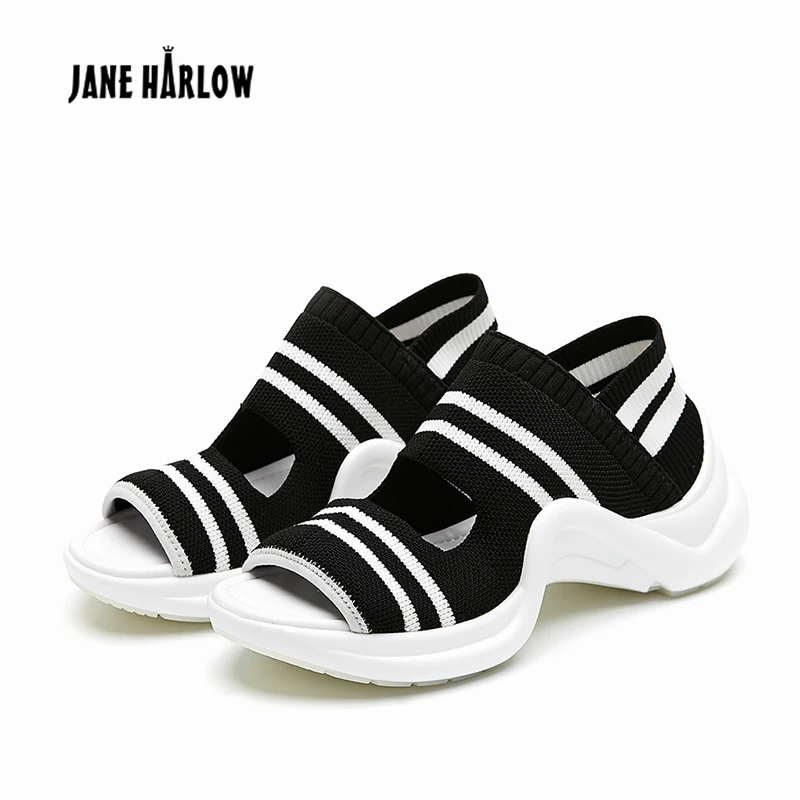 

2019 Summer New Casual Wedge Women Shoes Women Sandals Stretch Cloth Stitching Color Comfortable Cool Wear Lightweight Sandals