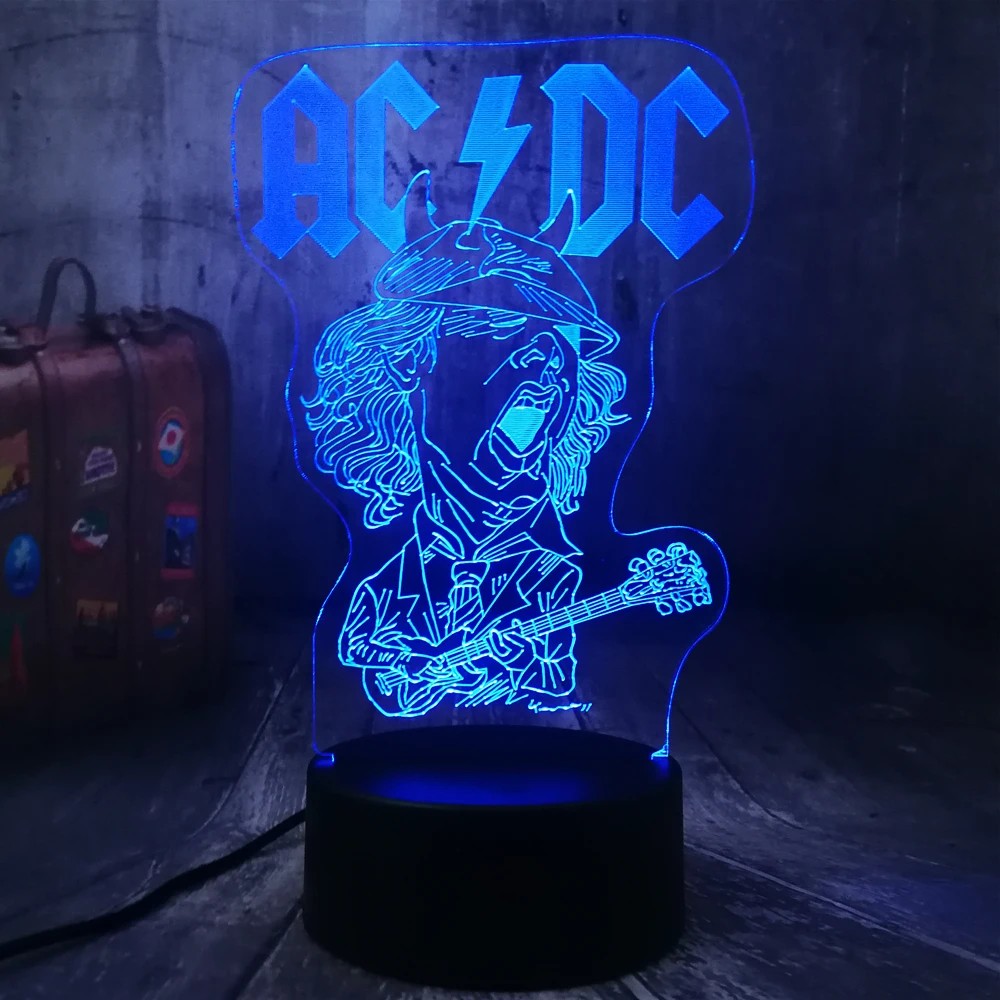 Прохладный AC/DC рок группа музыкальные вентиляторы Best подарок светодиодный 3d-ночник USB лампа настольная акриловая комнаты домашний декор на