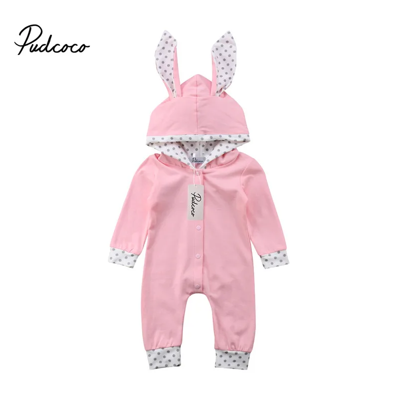 

PUDCOCO Newest Toddler Baby Girls 3D Ears Hooded Rompers long Sleeve Button casual Autumn Pink Jumpsuit Outfit Set 0-18M