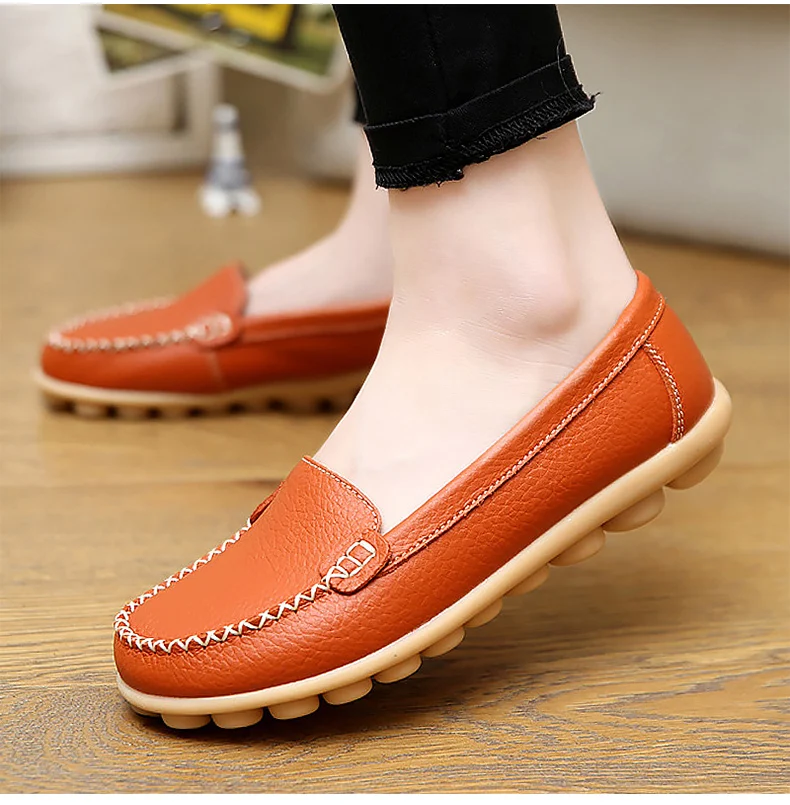 Size 33-42 Spring Autumn Woman Leather Shoes Lady Leather Shoes Soft Woman Flats Red