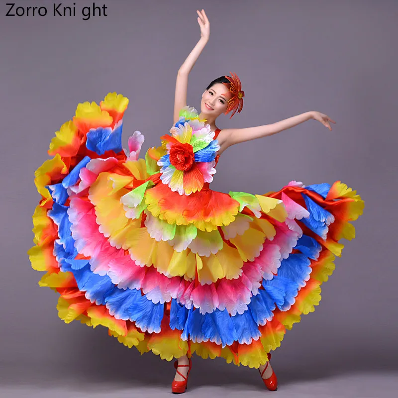 Zorro Kni Ght 2018 New Opening Dance Big Swing Skirt Performance Costume Adult Female Long Stage Flower Chorus Suit | Тематическая