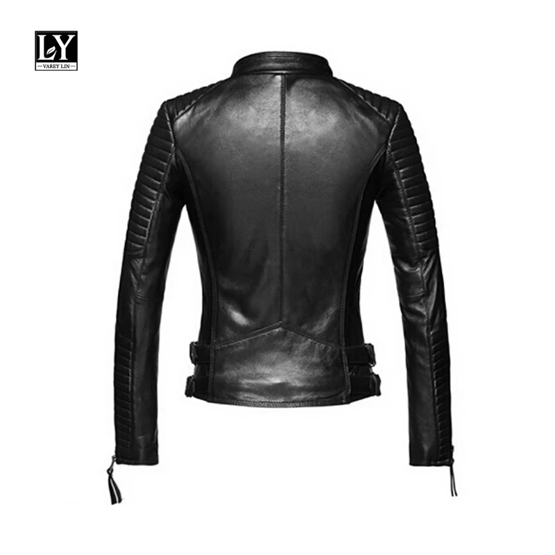 Женская кожаная куртка Ly Varey Lin облегающая мотоциклетная короткая черная из