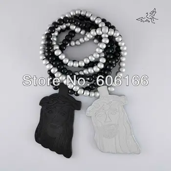 

Wholesale 10pc/lot Mix Color Good Wood NYC Jesus Piece Wooden Beads Necklace Hip Hop Fashion Jewelry Free Shipping
