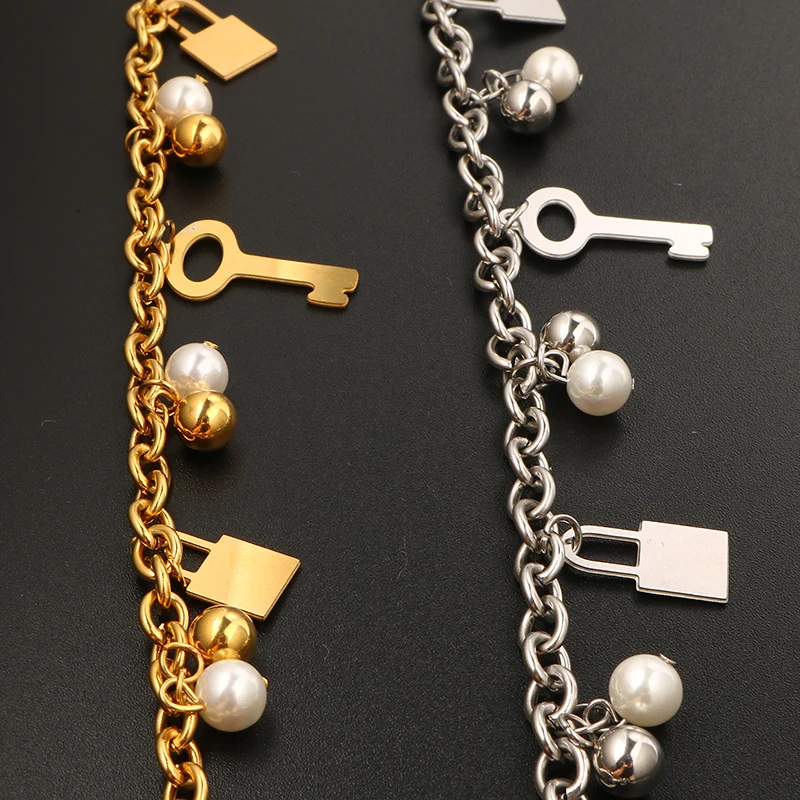 JOVO уникальные бирки для ключей и замков дизайнерские регулируемые браслеты с шармами из нержавеющей стали золотого цвета звенья и цепи браслеты для женщин и девушек