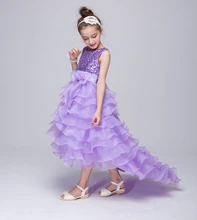 Baby Girl Cake Dress Children Sequined Princess Dress Long Tail Kids Girls Wedding Clothes With bow Teenagers Birthday Costume