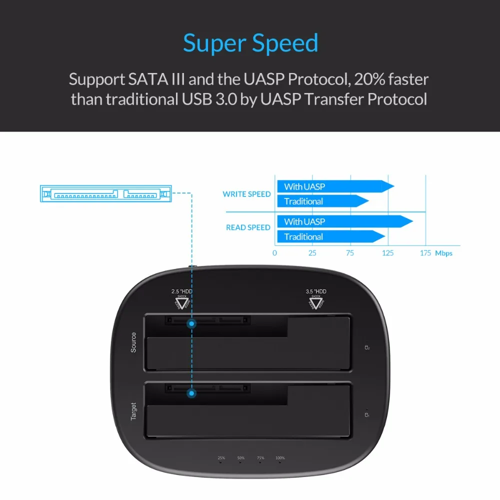 Док станция ORICO для жесткого диска 2 5/3 5 дюйма док USB3.0 с 1 по клон двойной отсек HDD и