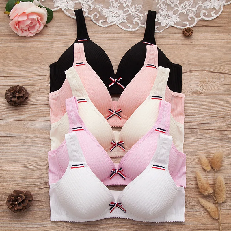 

Girl Sports Training Bra Kids Thin Cup Young Girl Bra Bow Knot Wireless Thin Cup Underwear Teenagers Bra for Children 12-18Y