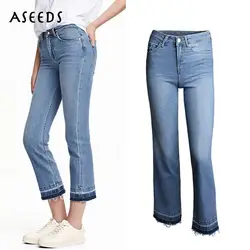Новые джинсы женские регулярные Flare рваные джинсы для женщин синий белый Эластичные женские джинсы модные женские середины талии