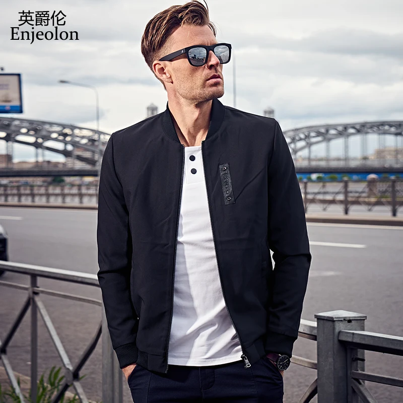 

Enjeolon brand spring Bomber casual tactical jackets men black windbreaker Mens coats stand collar casual Jacket clothes JK0452