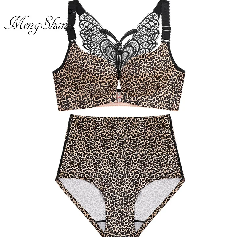 

MengShan Underwear women Front button bra suit Fertilizer and cup lingerie femme gather Sexy Butterfly Back big size bra set