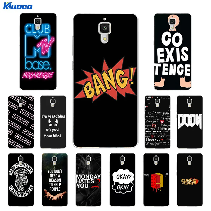 for Xiaomi Mi4 M4 Case Silicone Tpu Mi 4 Soft Back Black Cover Letters Printing Shell |