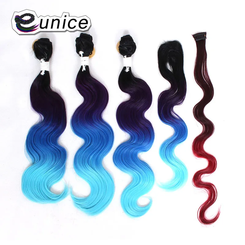 Synthetic Hair Extensions With One Closure Natural Body Wave Weft Hair Weaving Ombre Hair Weave  (85)