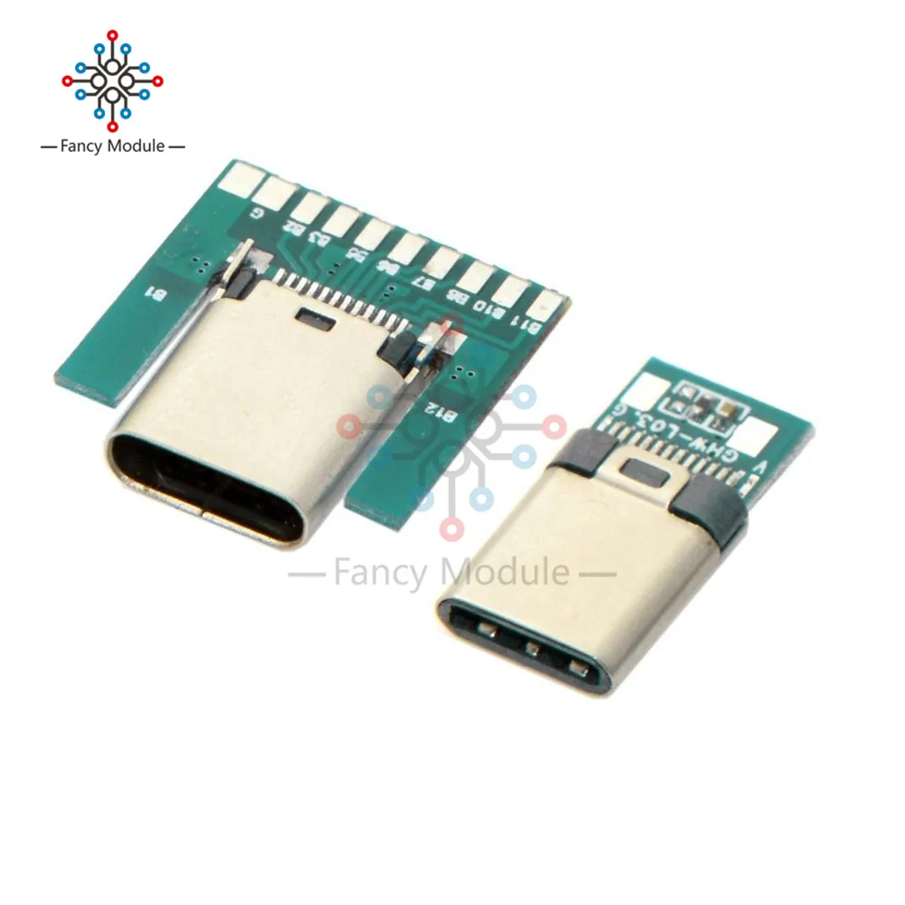 

USB 3.1 Type C Connector 24 Pins Male/Female Socket Receptacle Adapter to Solder Wire & Cable 24 Pins Support PCB Board