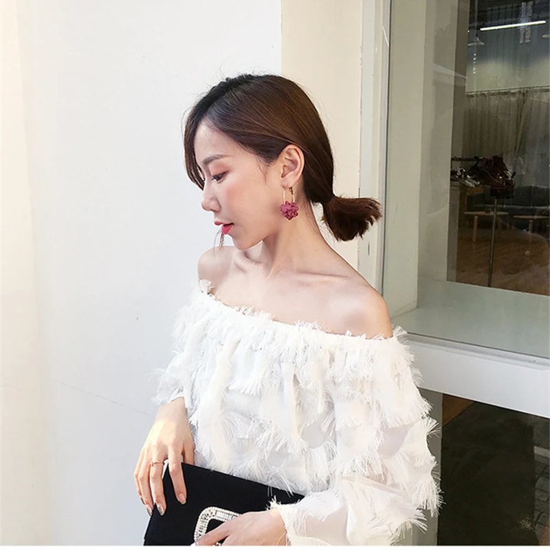 

New Design Hoop Earrings For Women Fabric Flower Pending Gold Color Circle Pendientes Hoops Earrings Female Jewelry Fashion 2019