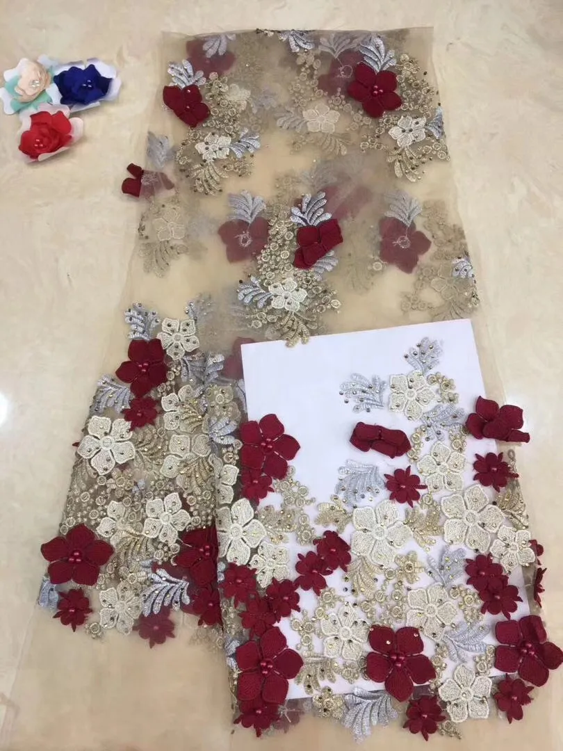 

2018 Latest African Embroidery Guipure Cord Lace Fabric High Quality Lace French Nigerian Lace Fabrics With Stones
