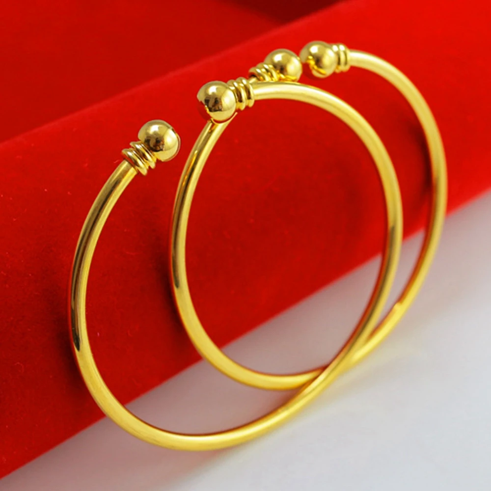 

1pair Cuff Bangle Yellow Gold Filled Smooth Womens Bangle Bracelet Dia 56mm