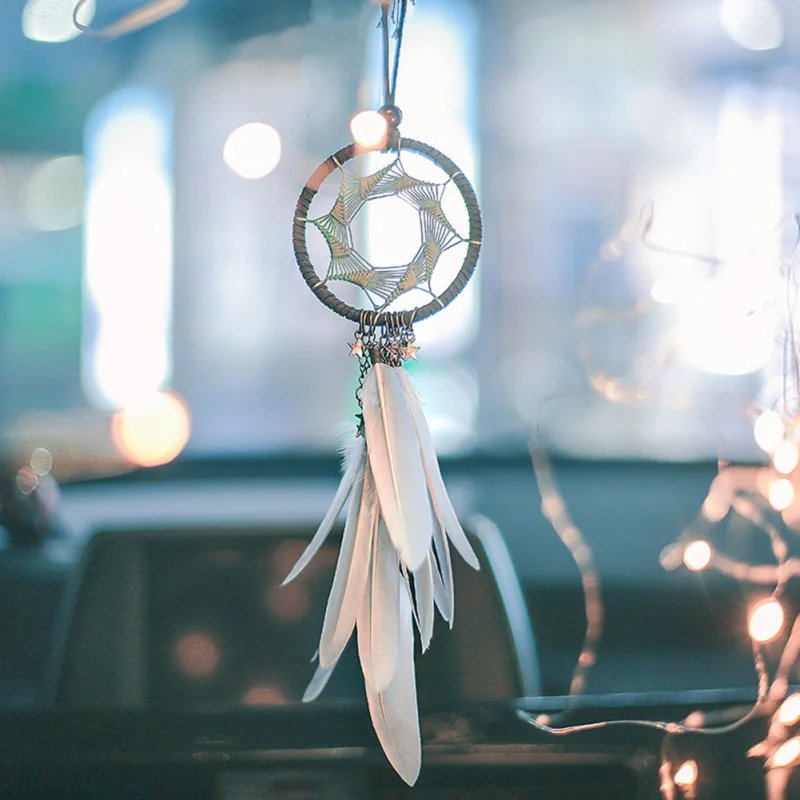 

Romantic Dreamcatcher Car Pendant Ornaments Creative Car & Bag Decor Wind Chimes Accessories Feather Ornaments