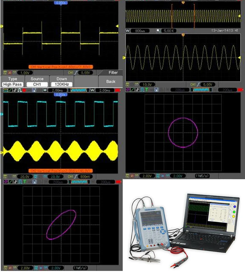Hantek DSO1102B 2 Каналы портативный цифровой осциллограф 100 МГц Пропускная способность USB Osciloscopio 6000 отсчетов DMM мультиметр 1GSa/s