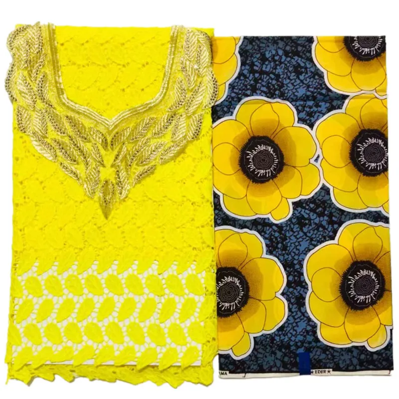 

Latest African Lace Fabric Cord Lace 2.5+3yards Ankara African Wax Prints Fabric African Fabric+Beautiful Chest Lace For Dress