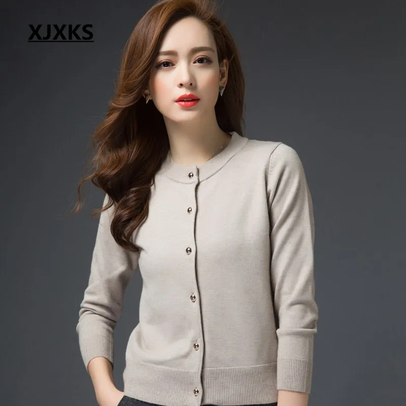 XJXKS 2018 new autumn clothing high elasticity women cardigans sweater coat wool blends knitted women's jumper