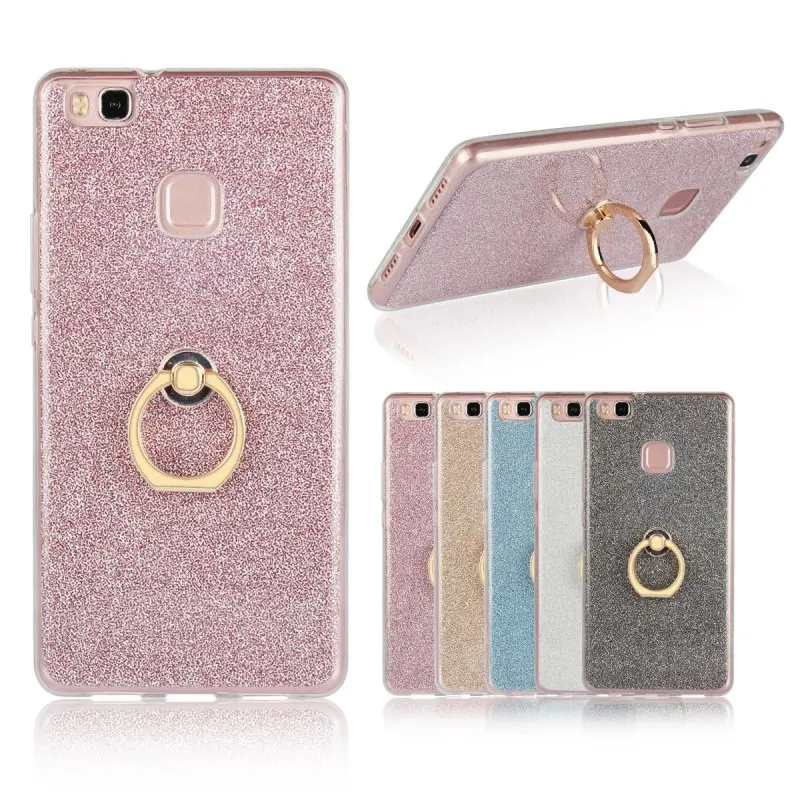 

Shiny Ring Case for Huawei P9 P9 lite 2016 Plus Back Cover Luxury Glitter Stand Holder Soft Shell Coque Hoesje Etui Capinha Capa