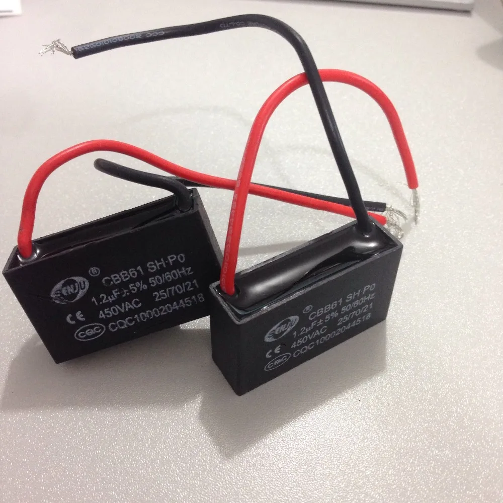 2 Pcs 1.2 uf MFD 450V AC 50/60Hz 2 Wire Electric Fan Capacitor CBB61in