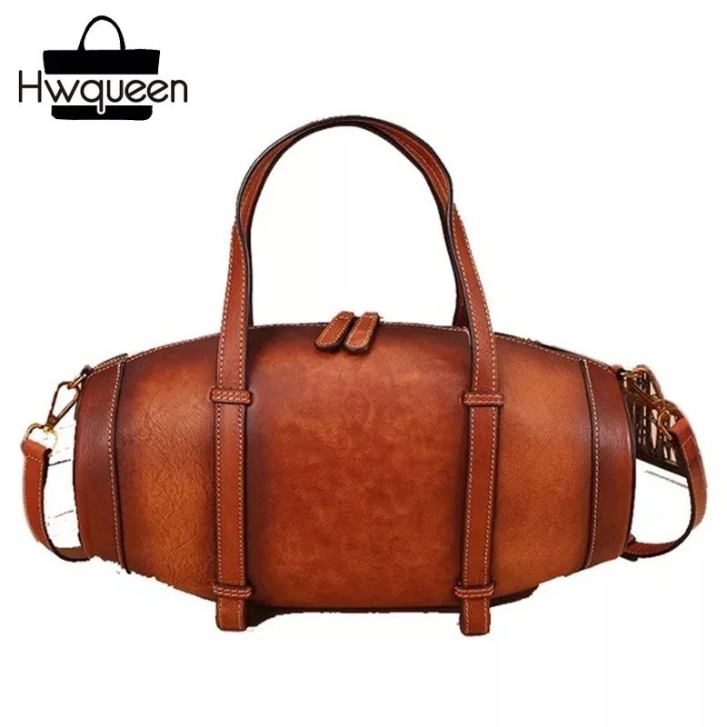 

Chinese Vintage Waist Drum Designer Genuine Cow Leather Women Large Top-handle Handbag Lady Purse Female Single Shoulder Bag