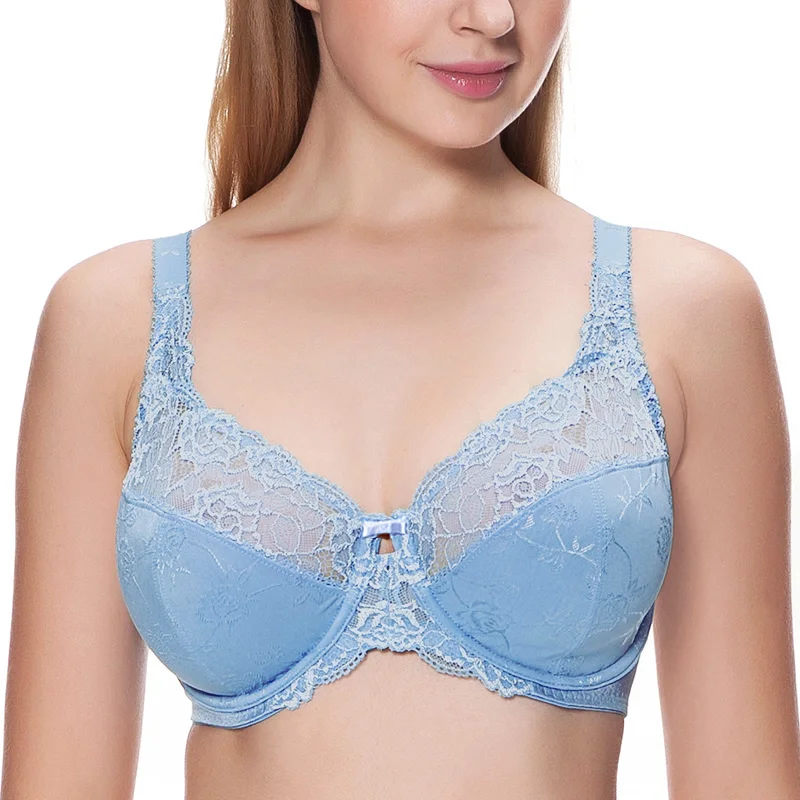

Womens Minimizer Bra Full Coverage Lace Sheer Full Figure Underwire Non-padded Plus Size Bra Lingerie for Woman 40 42 DD E F G H