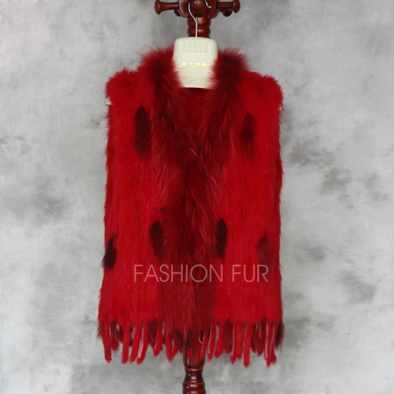 Ifur/, женская жилетка из натурального кроличьего меха с воротником из меха енота/Куртки с кроличьим мехом rex, вязанная зимняя одежда B018