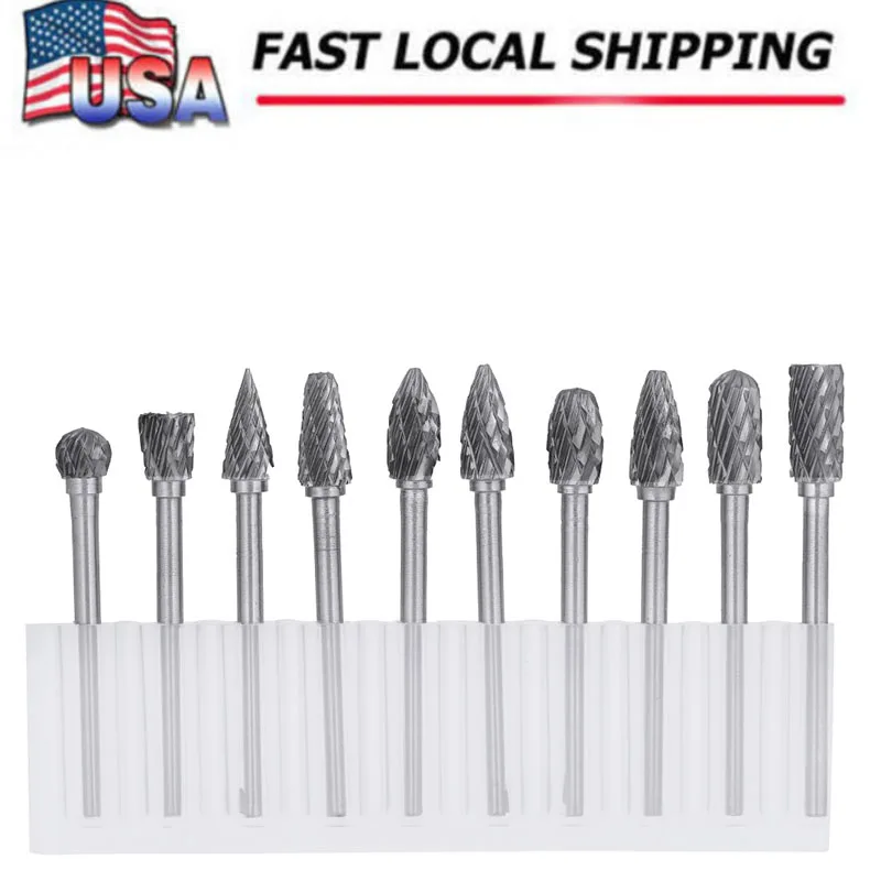 10pcs Rotary Burr Micro Drill Bits Dremel Carbide Burrs Drill Bit Set