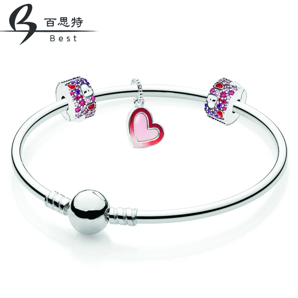 

BEST 100% 925 Sterling Silver B801094 Shape of My Heart Bangle Gift Set2019 Valentine's Day Gift