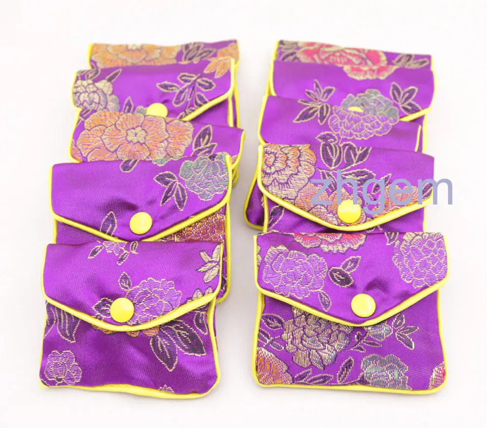 

10PCS Gift Jewelry Bags Pouch 70x80mm Purple Made-Man Silk Pouch SNAP BUTTON