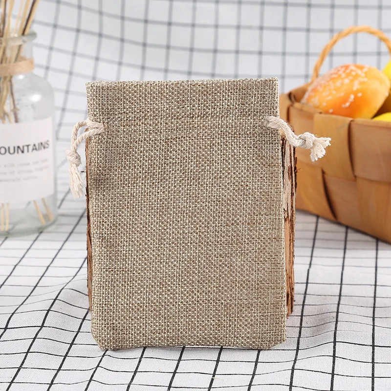 50PCS 10x14cm Vintage Natural Burlap Jute Gift Bags Christmas Candy Bags Wedding Favor Packaging Pouch Drawstring Jewelry Bags