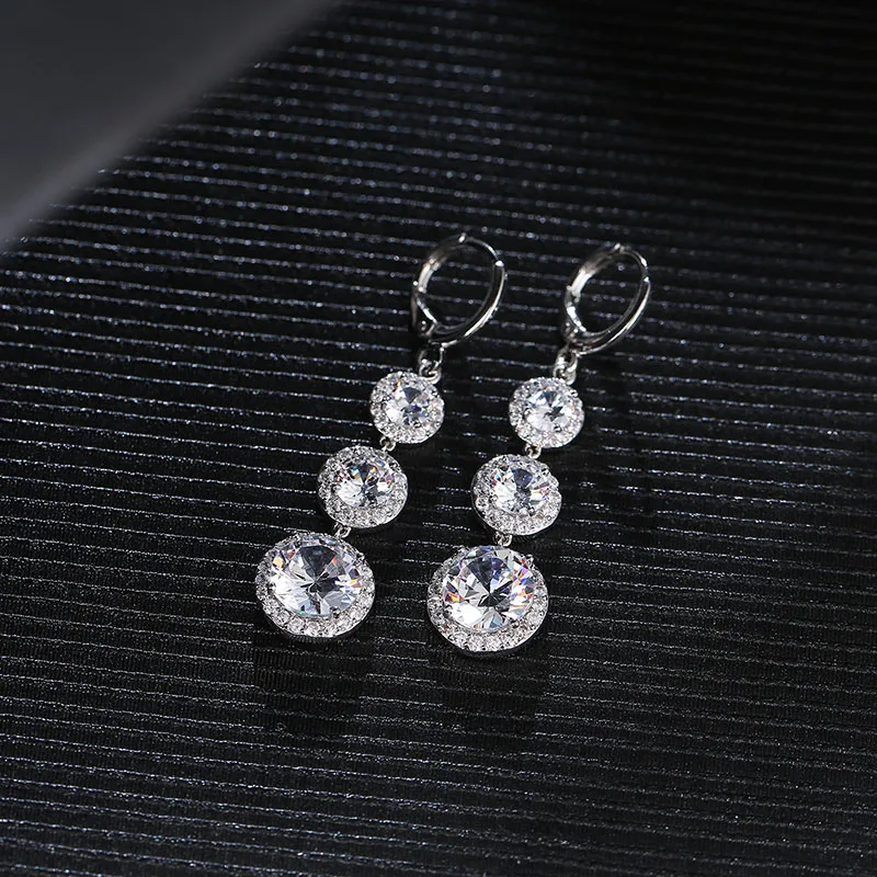

FYM Fashion 6 Colors Round Shape Crystal Bohemian Drop Earrings Cubic Zircon Long Dangle Earrings For Women Party