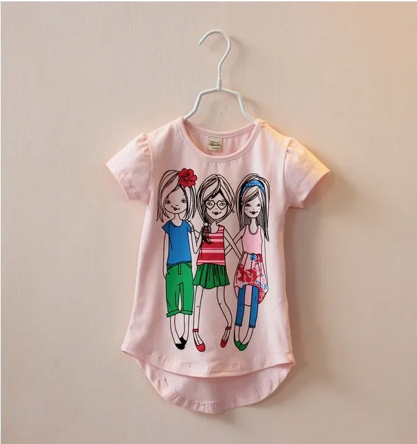 025 модная одежда для маленьких девочек, топы для девочек, летний топ, розовая детская одежда с принтом, футболка повседневные футболки для девочек, одежда - Цвет: Розовый