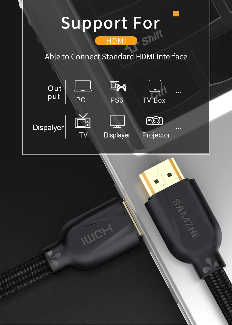 SAMZHE 4K HDMI 2,0 кабель 60 Гц Разрешение 3D Поддержка Хлопок HDMI кабель для ноутбука/tv BOX PS3 подключение к телевизору и большому экрану