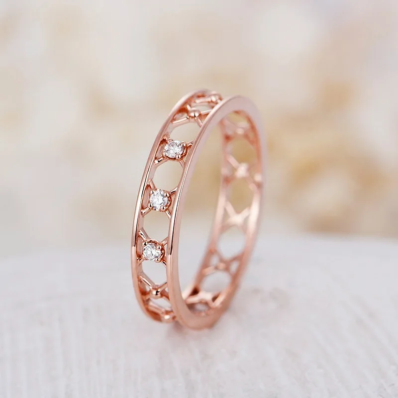 

Tisonliz Elegant Simple Cross Rose Gold Rings Crystal Rivets Wedding Engagement Finger Rings Fashion Jewelry Gifts Bague Bijoux