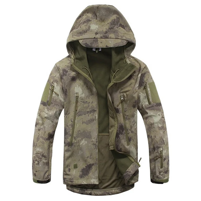 Мужская тактическая куртка в стиле милитари из водонепроницаемого флиса, армейская камуфляжная ветровка, походная куртка с капюшоном - Цвет: Gray Camo