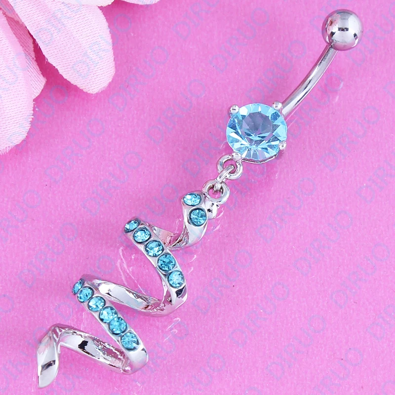 316L Surgical Steel Dangle Gemmed Spiral navel bar Body piercing