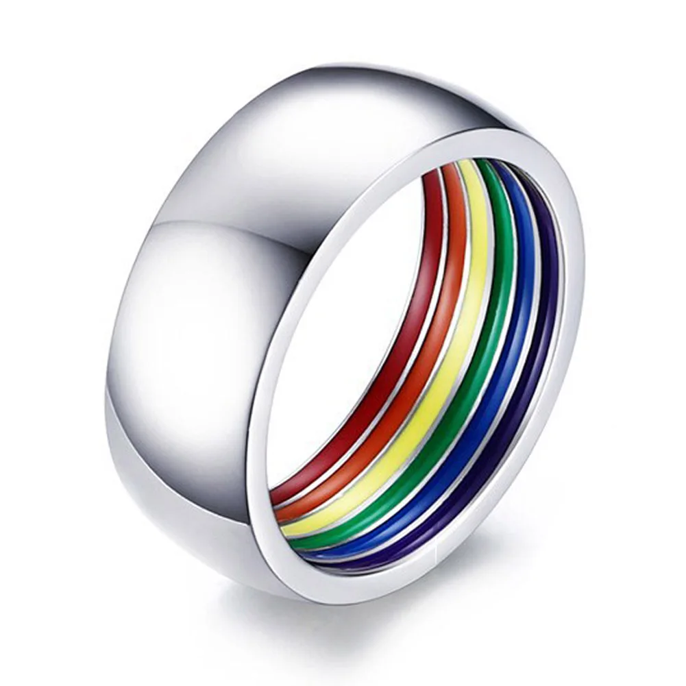 

Inside Rainbow Ring For Men Stainless Steel Wedding Ring 8MM Wide Pride Jewelry
