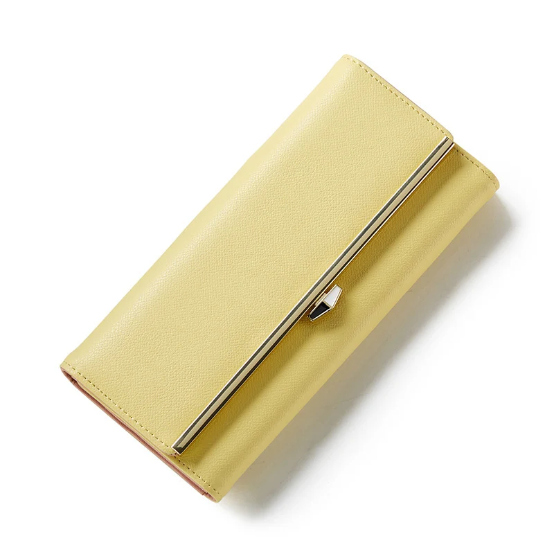Новейший элегантный женский кожаный кошелек, Модный женский портативный многофункциональный длинный Одноцветный кошелек, женский клатч Carteras - Цвет: yellow