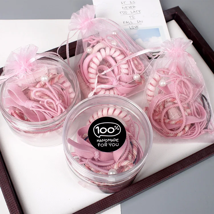 20 комплектов резинки для волос Веревка для девочек аксессуары для волос Узел Лук коробку волос кольцо высокой упругой розовый G0409