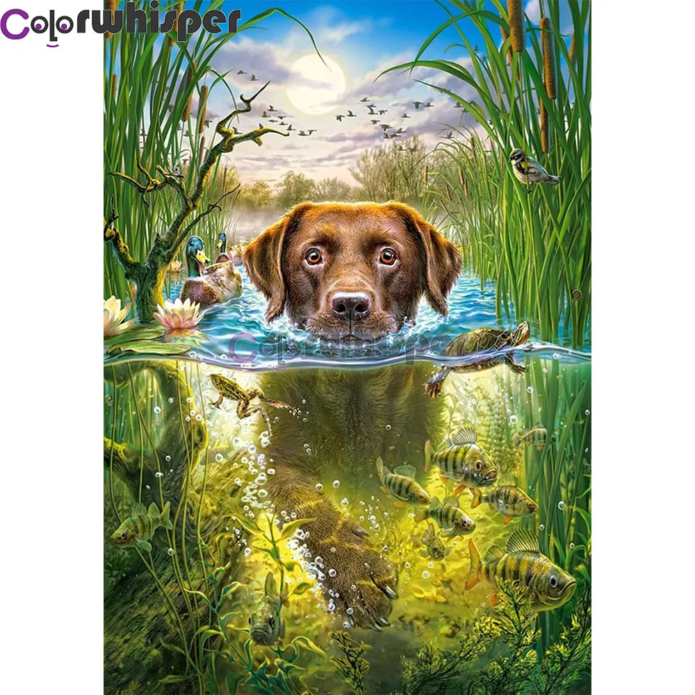 5D DIY Full Square Diamond Painting Round Drill Dog In Water Embroidery Cross Stitch Mosaic 150QW | Дом и сад