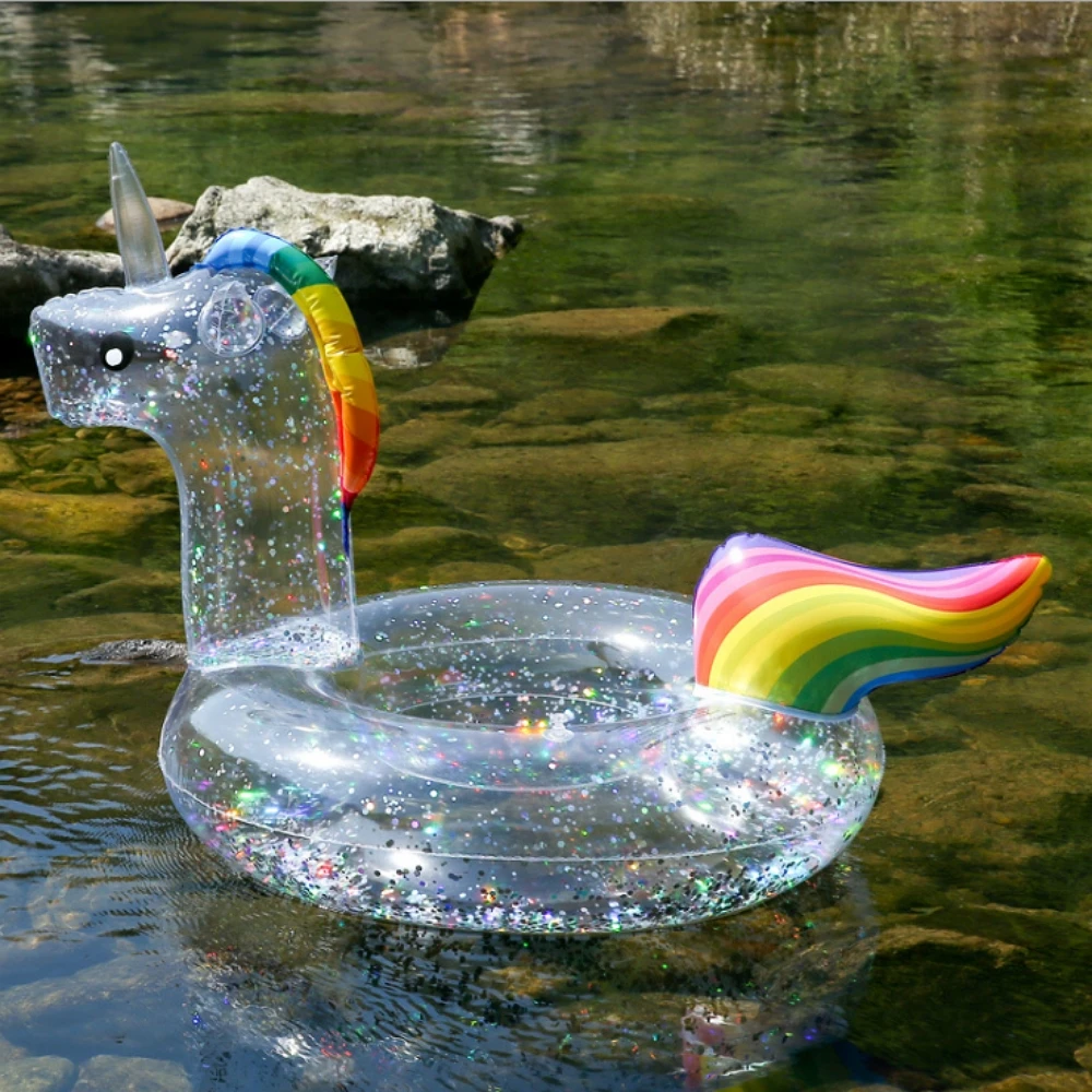 

Swimming Pool Sparkly Inflatable Flamingo Swimming Circles for Women Beach inflatable Air Mattress Glitter Unicorn Pool Float
