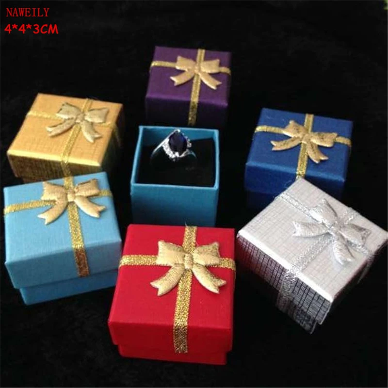 Multicolors Jewelry Gift Box 4*4*3cm for Ring Pendant Earring Gold Bow