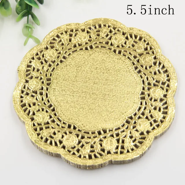 SS029, 5.5'' Round Gold Paper Lace Doilies Placemat Craft Doyleys